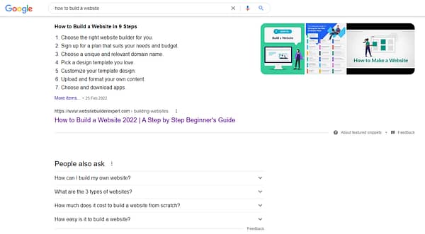 An image showing a search for How to Build a Website